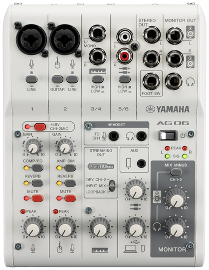 Yamaha AG06 MkII Live Streaming Mixer, valkoinen